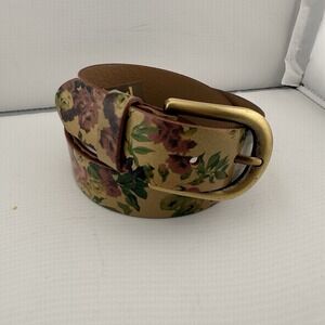 Patricia Nash Antique Rose 100% Genuine Leather Belt L Floral Multicolor Gold